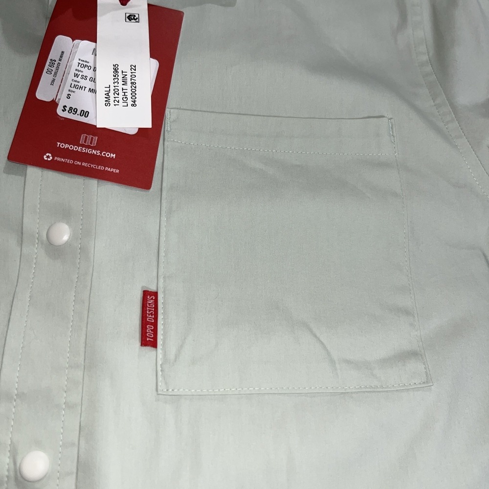 Topo Designs Light Green Mint Short Sleeve Buttonup Shirt Womens Size Small NWT - Picture 10 of 15